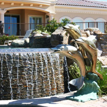 decoración al aire libre, metal, artesanía delfín, piscina, escultura